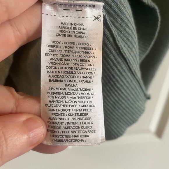 Lauren Ralph Lauren Faux Leather Trim Turtleneck Sweater XL Teal Heather/brown - Picture 5 of 11